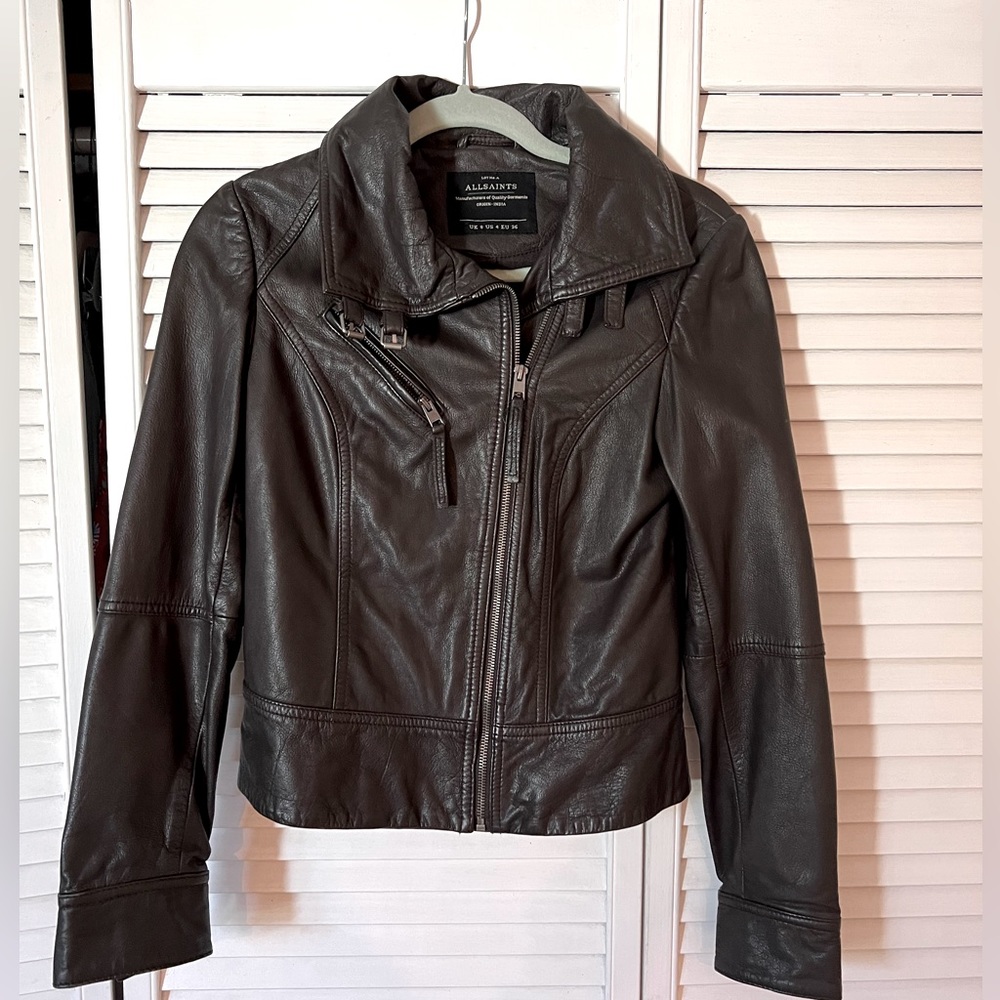 All Saints Chocolate Brown Leather Jacket